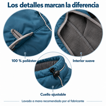Detalles del tejido de poliéster, interior y cuello ajustable